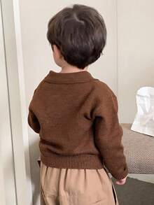 DAZY Toddler Boys' Casual Solid Color Turndown Collar Long Sleeve Sweater, Spring/Autumn - Coffee Brown - View 2