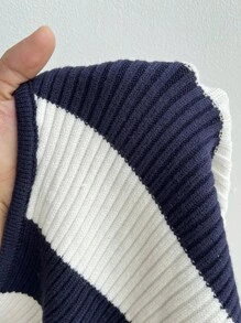 SHEIN LUNE Women Stripe Fitted Sleeveless Sweater Dress, Spring Autumn Winter Fall - Blue and White - View 7