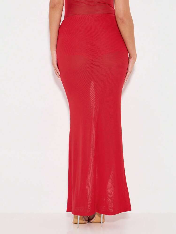 KIZN Ruched Maxi Skirt With Braided Front Detail
