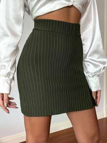 RueChic Của phụ nữ Sọc dọc Thẳng quần ống rộng Skorts - xanh quân đội - Xem 4