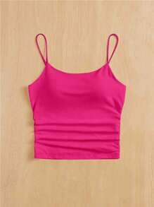 SHEIN PETITE Áo ba lỗ hở ngực bó sát cổ tròn thoáng khí cơ bản màu trắng dành cho nữ - Màu Hồng Tươi - Xem 8