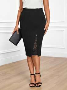 Miaspire Plus Contrast Lace Pencil Skirt