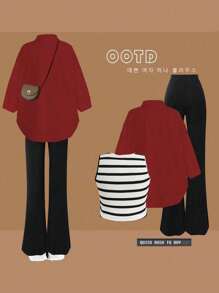 Flirla 3件套大码休闲背心、衬衫和裤子套装 - 彩色 - 查看 2