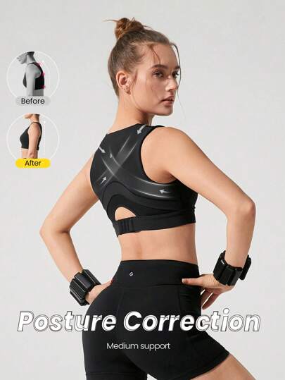 GLOWMODE Powersculpt™ 吸汗凉爽感觉姿势矫正腋下覆盖内置罩杯后背闭合网眼运动背心高强度锻炼跑步训练