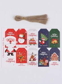 50pcs Christmas DIY Gift Tag Christmas Tree Decorations Kraft Card Hanging Tag With Strings,Christmas