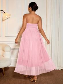 Allurite Plus Size Women's Blush Pink Summer Elegant Formal Wedding Ninang Mid-Length Dress,Sleeveless Pleated Ruched Elastic Waist For Parties And Occasions - Pink - View 3