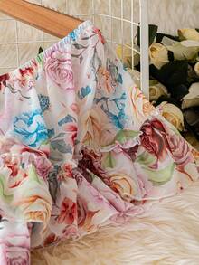 Flirla Vestido Plus Size Elegante com Estampa Floral e Babados