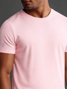 SUMWON Performance Muscle Fit Training Tee Round Neck Short Sleeve Moisture Wicking Breathable Gym Workout Running Athletic T Shirt With Reinforced Seams - Pink - View 3