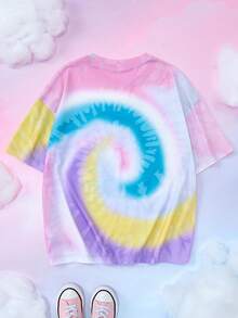 My Little Pony X SHEIN Tween Girl Tie-Dye & Cartoon Graphic Round Neck Short Sleeve T-Shirt - Multicolor - View 2