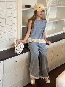 Hapijoa 青少年女孩日常休闲牛仔套装 - 藍色 - 查看 2