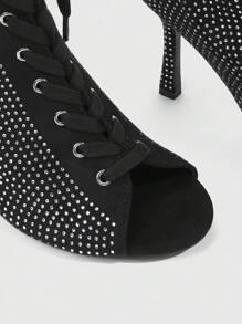 CUCCOO SZL Black Suede Rhinestone Embellished Fashion Street Style Round Toe Ankle Boots - Black - View 11