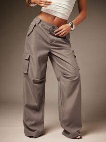 Hauture Einfache Sommer Lässig Einfarbig Klapptaschen Gerade Hose