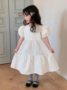 Dazy Kids Abito elegante da festa di compleanno in stile coreano casual con maniche a palloncino per ragazze giovani - Bianco - Visualizzare 1