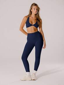 Aralina Leisurewear Pastel Pink Supportive Deep-V Active Twist Crop Top With Bag - Navy Blue - View 11
