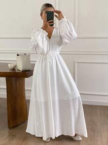 DAZY Women's Loose Casual Long Dress, Autumn/Winter Maxi Dress - White - View 4