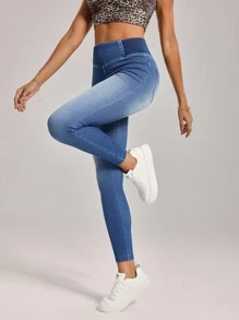 SHEIN Tall Plain Dark Wash Cropped Jeans With Stretchy Compression Design And Flattering Fit - Dark Wash - View 4