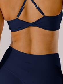 Aralina Leisurewear Pastel Pink Supportive Deep-V Active Twist Crop Top With Bag - Navy Blue - View 3