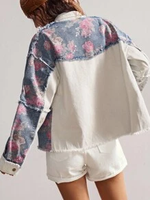 Bohemela 大码休闲印花拼接纽扣开襟蝙蝠袖外套，秋季款 - 彩色 - 查看 6