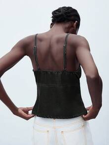 Maija 女士时尚休闲日常吊带背心上衣，基本款简约商务休闲外套上衣，适合派对和聚会，秋冬季 - 黑色 - 查看 3