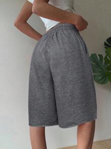 SHEIN EZwear 大码女式深灰色阔腿休闲短裤