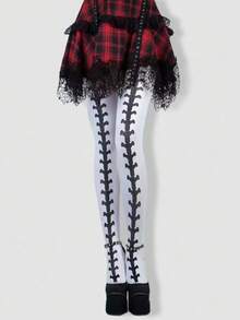 ROMWE Grunge Punk 1 chiếc quần bó/quần tất/quần legging phong cách đường phố gợi cảm cho cô gái Halloween - trắng - Xem 1