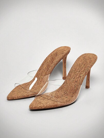 Hauture Mules puntiagudas de punta abierta de corcho de lucita - Zapatos para Navidad, Otoño, Invierno, Año Nuevo, Día de San Valentín, Verano y Regalos de Día de San Valentín