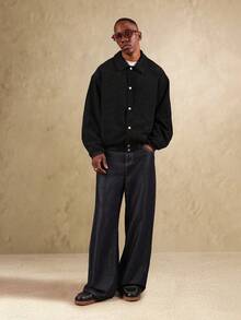 SUMWON Áo khoác Harrington nhung cổ điển Áo khoác ngoài cao cấp Thu Đông Phong cách cổ điển Trang phục thường ngày Phong cách đô thị lấy cảm hứng từ cổ điển Nút cài phía trước Viền gân - màu đen - Xem 5