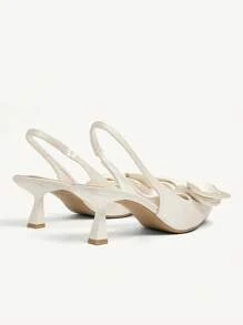 CUCCOO CHICEST Women's Pointed Toe Bow Decor Mid Heel Pumps, Elegant Romantic Sweet Fashion Satin Slip-On High Heels, Suitable For Formal Occasions, Afternoon Tea, Dates, Parties, Christmas, Thanksgiving, Birthdays, Valentine's Day - White - View 11
