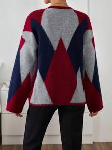 SHEIN Cottnline كارديجان بيان ريترو بوب ذو زاوية جريئة من الكشمير المنسوج بألوان متناقضة مع أزرار - متعدد الألوان - مشاهدة 2