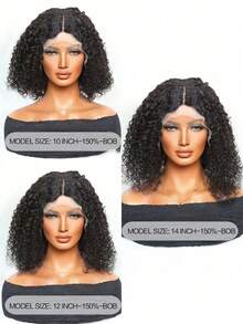 Transparent Lace Kinky Curly Bob T Part Lace Wigs Real Short Short Human Hair Lace Frontal Closure Wigs With Front Baby Hair Pre Plucked Natural Hairline Wig Natural Black Color