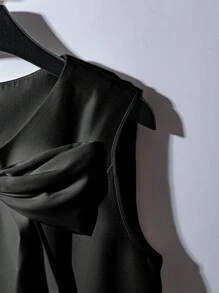 GlowEve Halloween Kostüm schwarzes Minikleid mit rundem Ausschnitt, Taillenschleife, elegant romantisch, ärmellos