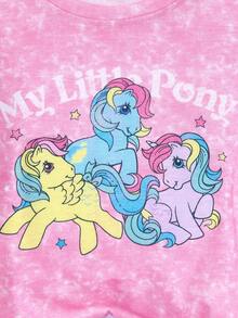 My Little Pony X SHEIN Young Girl Casual Daily Street Chic Cartoon Pegasus & Letter Tie-Dye Print Short Sleeve T-Shirt, Summer Pony Shirt Girls T-Shirt Pink T-Shirt Kawaii Shirt - Pink - View 3