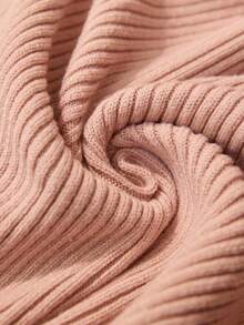 Wildy American Country Style Dusty Pink Autumn Casual Everyday Tight Fitted Polo Collar Half-Zip Slim Fit Pullover Sweater Ribbed Knit Top Button Down - Pink - View 5