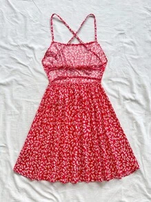 Soleia Ditsy Floral Criss Cross Tie Backless Cami Dress