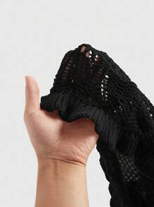 ROMWE Falda de punto calada de verano, casual y de vacaciones para mujer - Negro - Ver 5