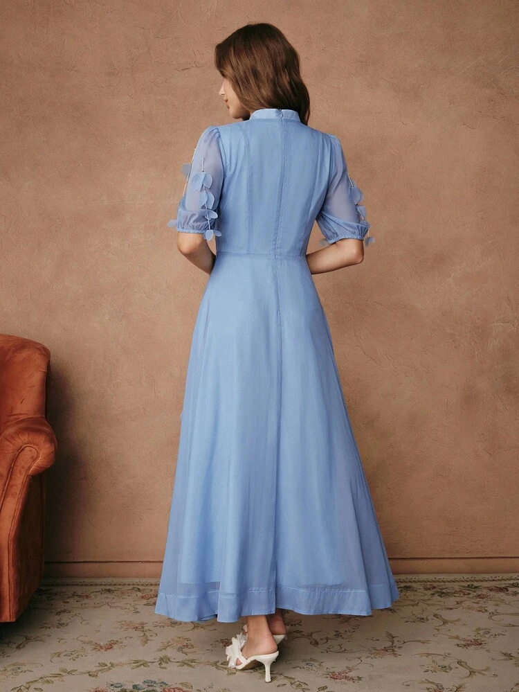 Vestido casual elegante de manga larga con flores 3D, adecuado para la primavera, festivales y vacaciones