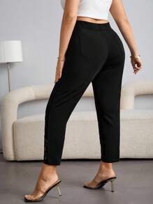 Firerie Plus High Waist Lace Panel Trousers - Black - View 2