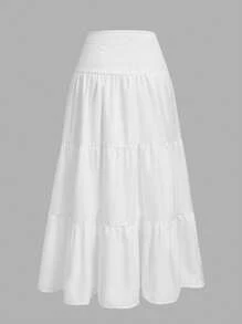 SHEIN MOD Casual Vacation Style Waist Drawstring Layered Mesh Fabric Skirt, Women's A-Line Skirt Suitable For Summer Vacation Suitable For Going Out Chic Dress