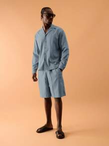 Musero Relaxed Revere Collar Long Sleeve Shirt Spring Summer Vacation Holiday Smart - Baby Blue - View 4