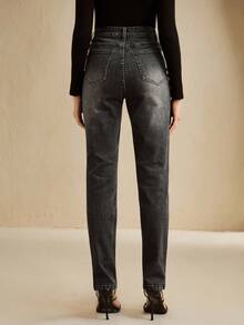 Anewsta 时尚水钻装饰女式黑色紧身裤 - 黑色 - 查看 2