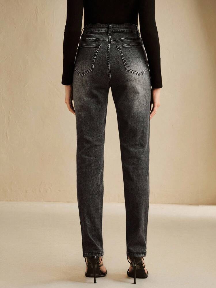 Fashionable Rhinestone Embellished Women's Black Skinny Pants
