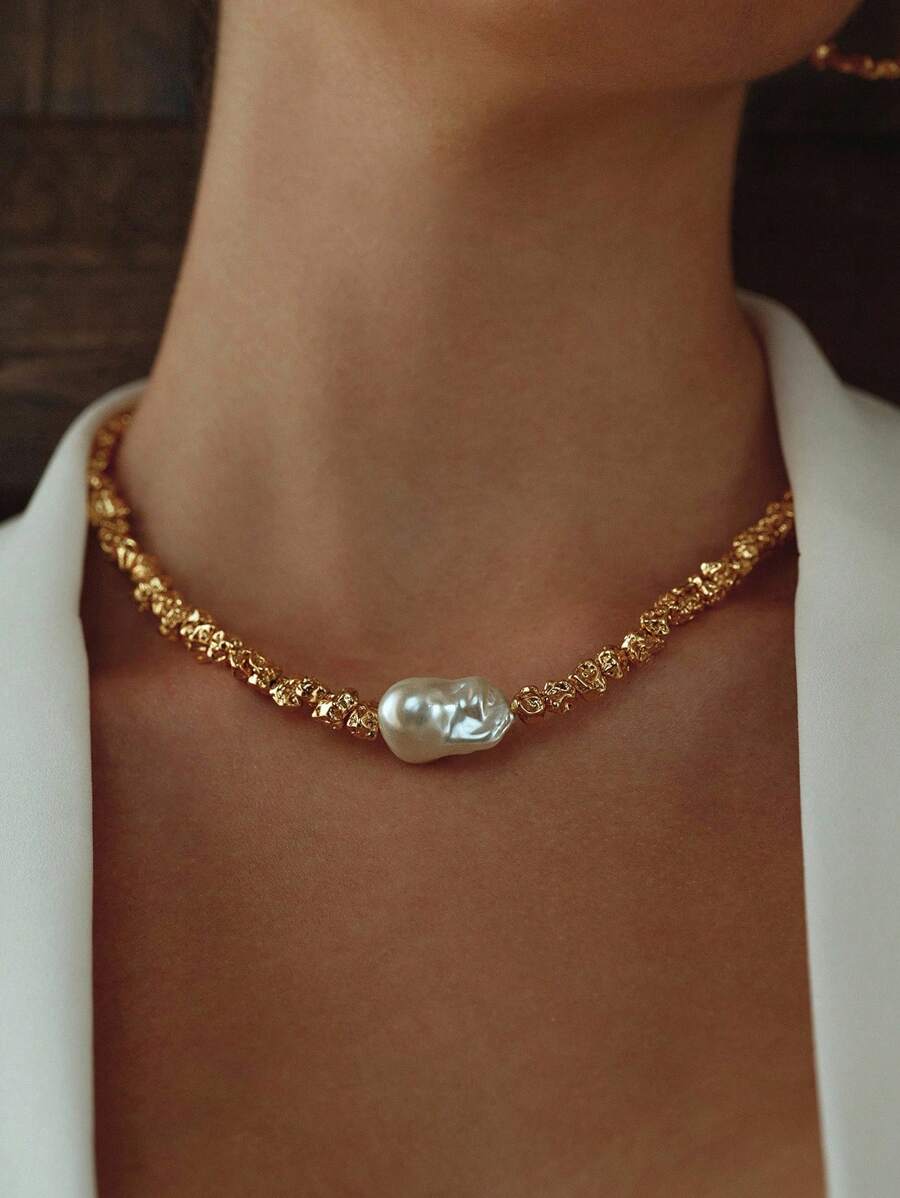 Opalesca 1pc Casual, Work, Elegant, Luxury, Cute, Wedding, Sexy, Vacation, Party Pearl/Mother Of Pearl, Metallic, Beaded, Textured Necklace, Y2K/For Mom/Women/Girl/Fall/Autumn/Winter/Festival/Holiday/Vacation/Old Money/Halloween,For Mom/Women/Girl/Mother,Fall/Autumn/Winter,Outfits,Charm Necklace,Old Money,Premium,Pearl,Elegant,Fairycore/Fairy