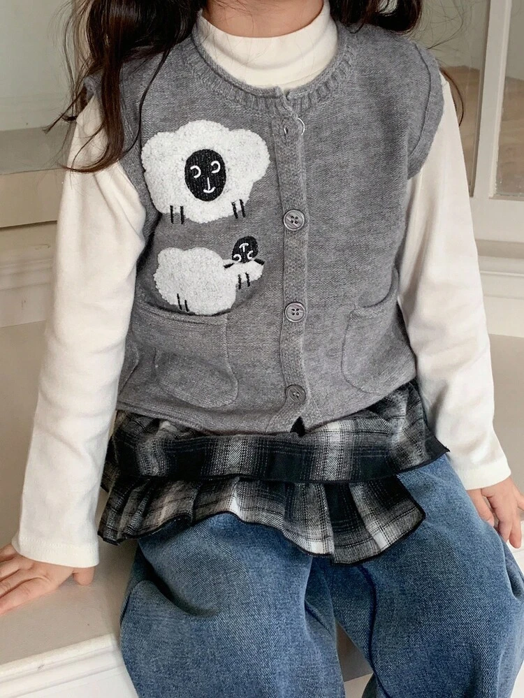 Young Girls Round Neck Casual Vest Cardigan