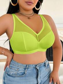 Plus Size Green Mesh Bra With Sheer Detailing And Casual-Comfy Fit