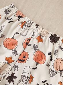 Women's New Halloween Print Button-Up Short Sleeve Shorts Pajama Set Halloween Pajama Pajama Short Set Summer Sleep Wear Sets - Multicolor - View 5