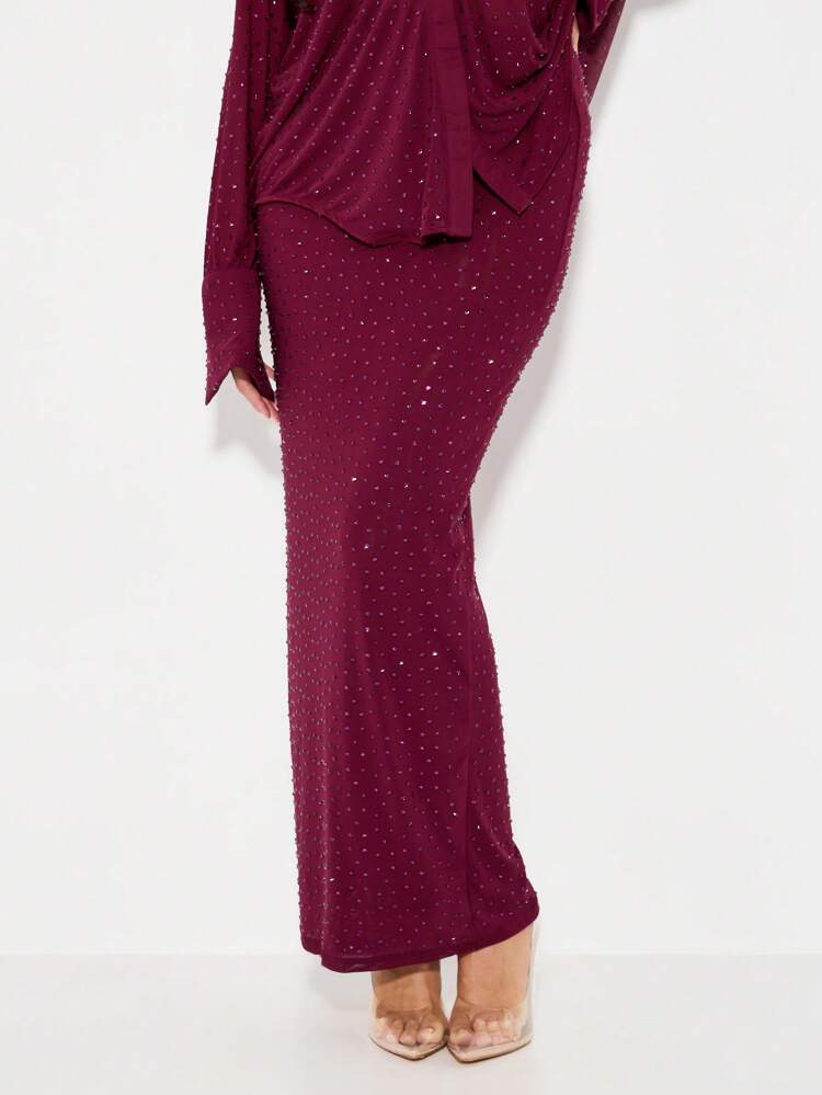 KIZN Rhinestone Embellished Form Fitting Maxi Skirt