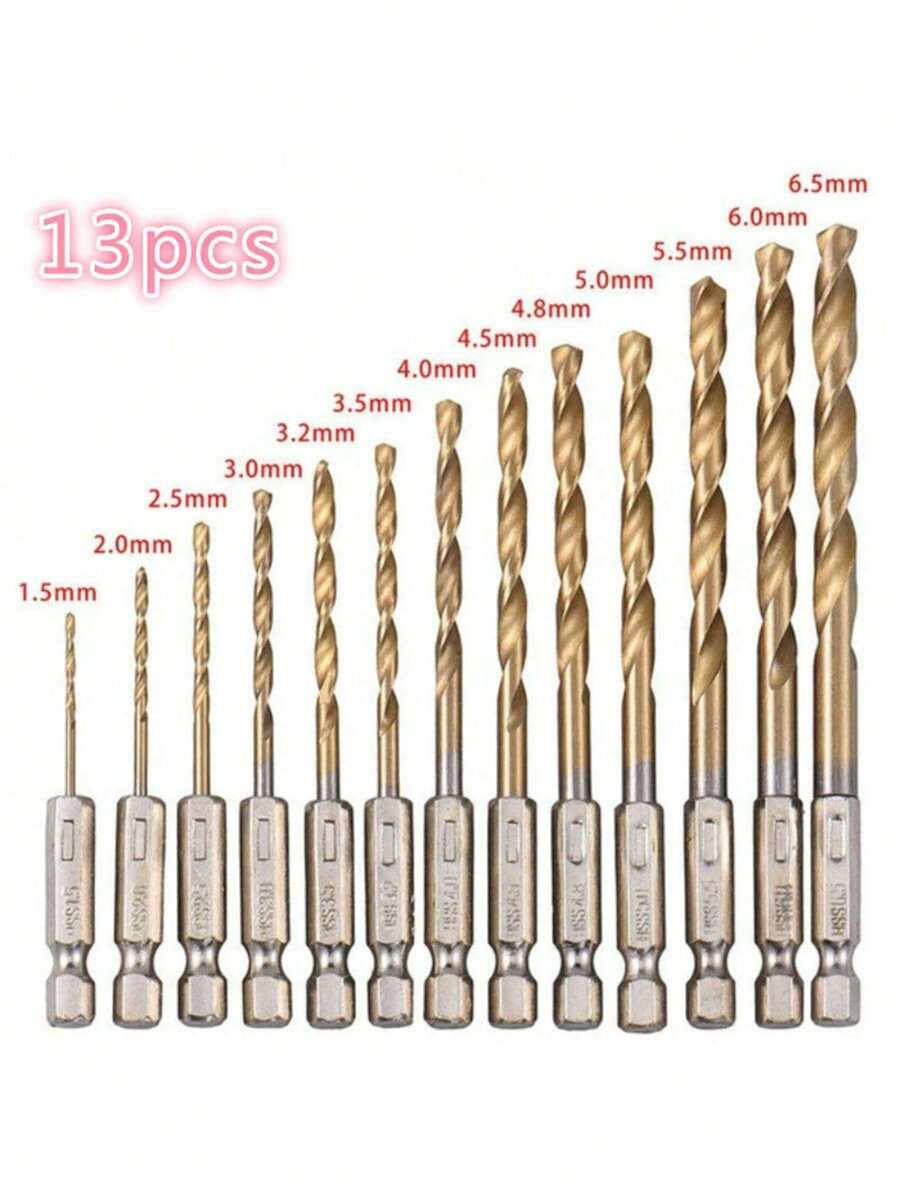 Titanium Coated HSS High Speed Steel Drill Bit Set Drill Bit .Hex Shank Bit Tools 1.5 - 6.5mm,Tool Accessories - Gold - View 1