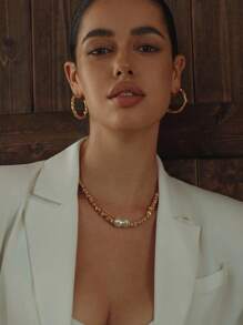 Opalesca 1pc Casual, Work, Elegant, Luxury, Cute, Wedding, Sexy, Vacation, Party Pearl/Mother Of Pearl, Metallic, Beaded, Textured Necklace, Y2K/For Mom/Women/Girl/Fall/Autumn/Winter/Festival/Holiday/Vacation/Old Money/Halloween,For Mom/Women/Girl/Mother,Fall/Autumn/Winter,Outfits,Charm Necklace,Old Money,Premium,Pearl,Elegant,Fairycore/Fairy