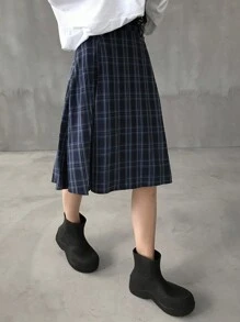 FRIFUL 女式格子褶皱设计休闲学院风半身裙