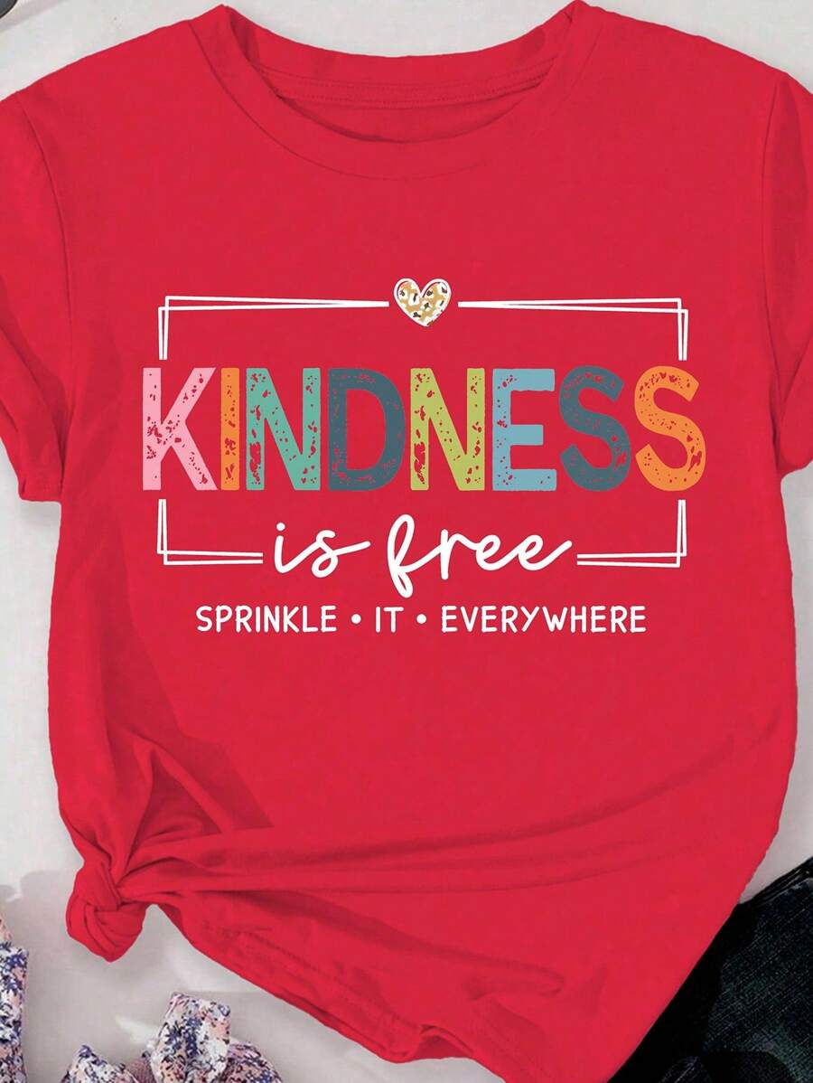EMERY ROSE Áo thun cỡ lớn in hình Kindness Is Free - Đỏ - Xem 1